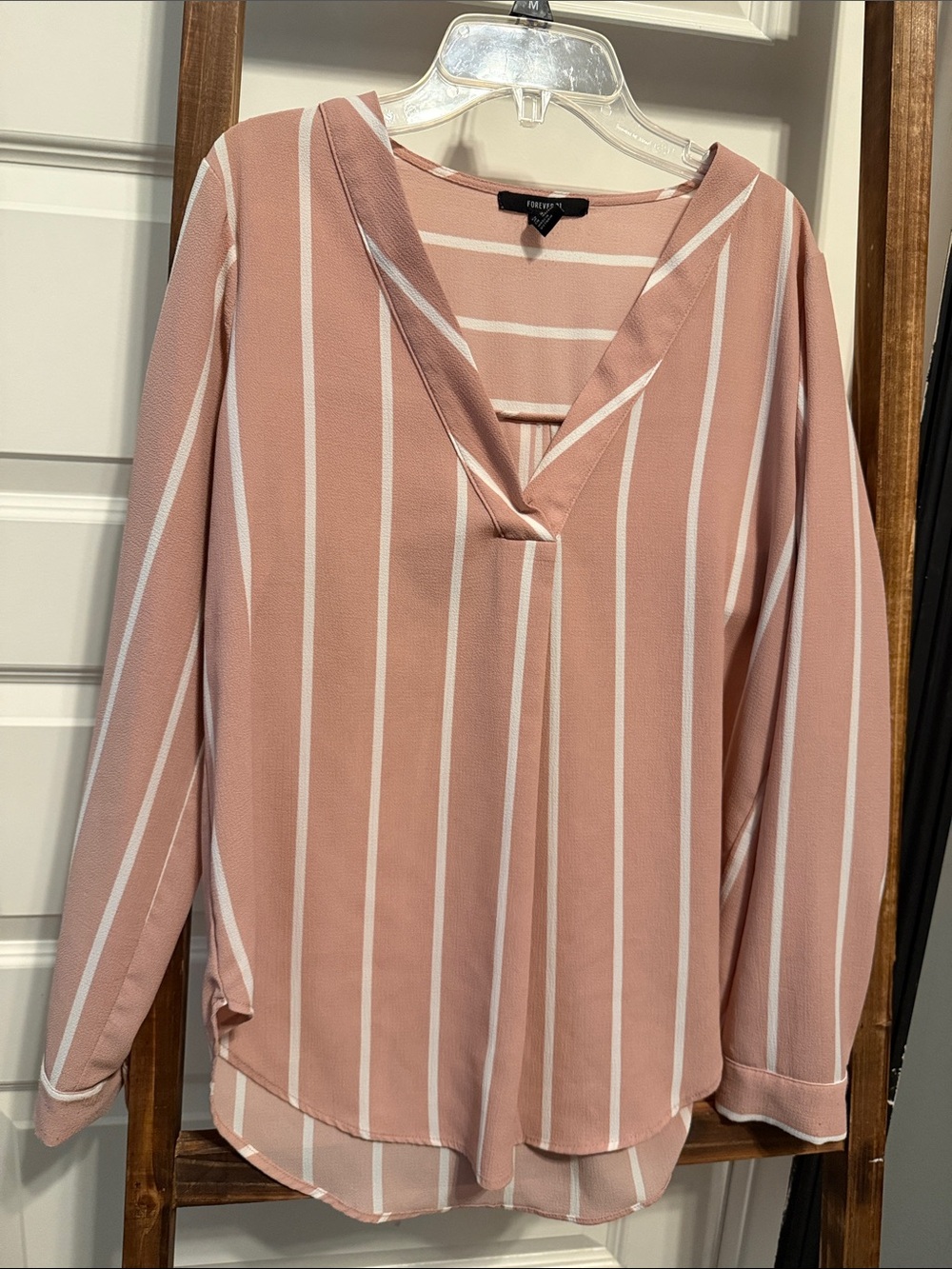 Forever 21 Rose Pink and White Vertical Stripe Blouse